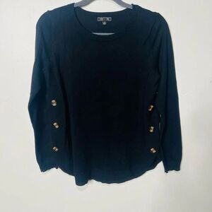 Lety & Me Black Sweater Brown Buttons Down the Sides Sz S